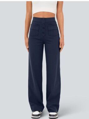 NWT Halara Size Medium DayStretch High Rise Straight Leg Pants Navy Blue